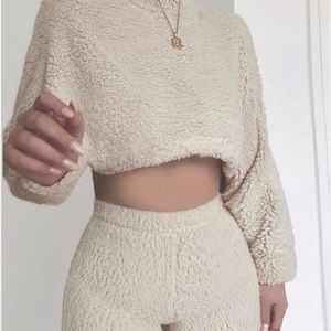 Beige Teddy Borg Trouser Co-Ord Set